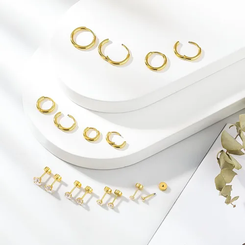 Vista 4 de Juego de aretes Huggie de 0.236 in, 0.315 in, 0.394 in y 0.472 in, hipoalergénicos, pequeños aretes de aro con circonita cúbica para mujeres
