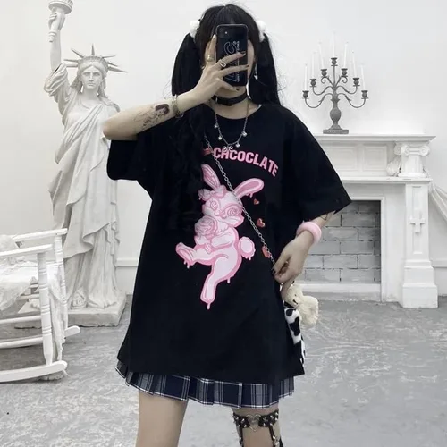 Vista 4 de CYee Women Y2K Grunge Hip-hop Oversized T-Shirt Summer Cartoon Print Indie Sweatshirt Goth Harajuku Alt Streetwear