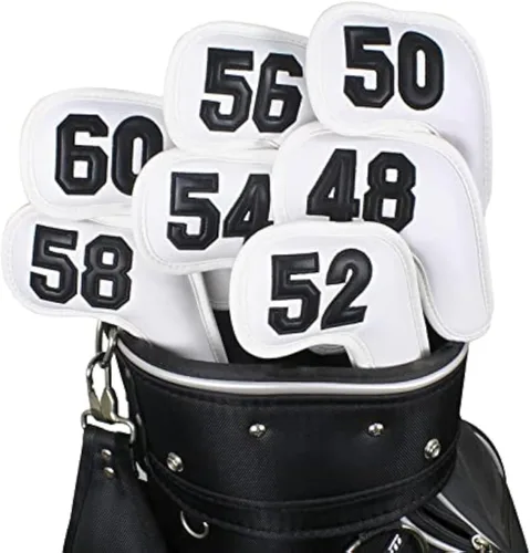 Vista 7 de Scott Edward Prof 7pcs Cuña de cuero Golf Iron Head Covers Club Protector Impermeable y Resistente a los arañazos 48 50 52 54 56 58 60 grados