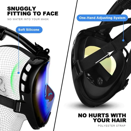 Vista 6 de Odoland Snorkeling Packages for Adults & Youth, Full Face Snorkel Mask with Camera Mount, Adjustable Swim Fins, Mesh Bag, Anti-Fog Anti-Leak Scuba
