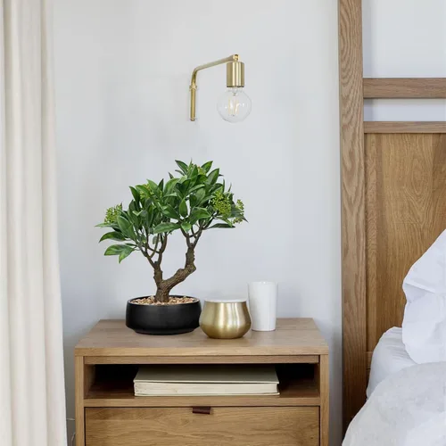 Vista 6 de Árbol Bonsái Artificial, Pequeño Árbol Bonsái de Laurel de Bahía de 13" Árbol Bonsái de Interior Planta Falsa en Maceta Planta Decorativa Falsa