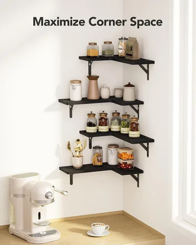 Vista 5 de AMADA HOMEFURNISHING Estantes flotantes de esquina, juego de 4 estantes de pared de esquina, estantes para decoración de pared, estantes esquineros