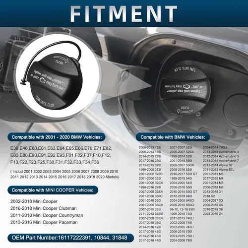 Vista 2 de Tapa del depósito de combustible compatible con Mini Cooper y BMW X1 X2 X3 X4 X5 X6 128i 135i 228i 320i 323i 325i xi 328i 330i 335i 428i 525i 530i