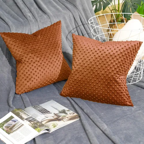 Vista 2 de PHF Minky - Funda de almohada de lunares de 18 x 18 pulgadas, paquete de 2 fundas de cojín de terciopelo real de burbujas de visón suave, acogedora