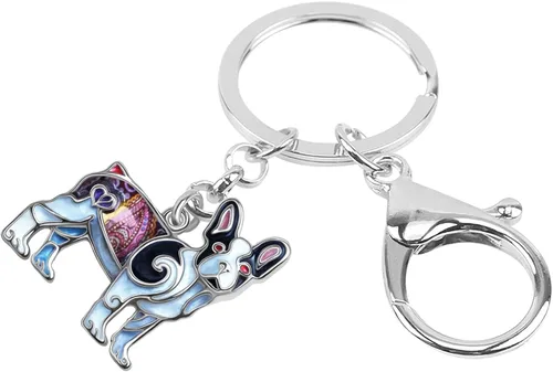 Vista 2 de Enamel Alloy French Bulldog Keychain Pet Dog Keyring For Women Girls Bag Wallet Charms Gift