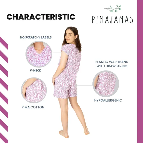 Vista 5 de Pimajamas Conjuntos de pijamas para mujer. Súper suave, fabricado con 100% algodón Pima peruano. Conjuntos de ropa de descanso para mujer, pijamas