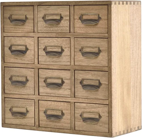 Vista 12 de KIRIGEN Organizador de escritorio de madera con 9 cajones, armario de Natural