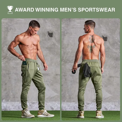 Vista 4 de Born Tough Pantalones deportivos de entrenamiento ajustados para hombre, para fisicoculturismo, gimnasio, pantalones deportivos con bolsillos