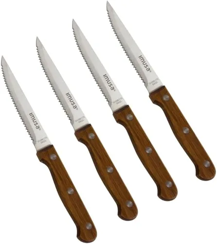 Vista 8 de IMUSA Cuchillo de chef de acero inoxidable de 8 pulgadas con mango de madera Acabado pulido, mango ergonómico de castaño, corte de precisión