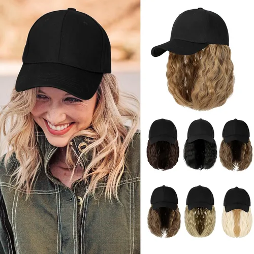 Vista 8 de Peluca de gorra de béisbol para mujer, gorra de béisbol con extensiones de cabello, gorra ajustable adjunta de 24 pulgadas de largo, ondulada