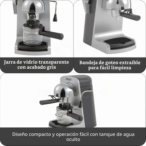 Vista 2 de IMUSA Cafetera eléctrica para Espresso y Cappuccino Bistro de 4 tazas, plateado