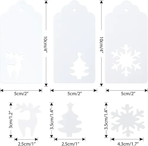 Vista 3 de joycraft 150 etiquetas de regalo de Navidad con cuerda, 3 estilos de etiquetas blancas huecas en blanco, etiquetas colgantes de regalo