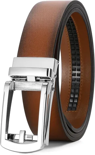 Vista 24 de SENDEFN Cinturón de vestir casual de cuero para hombre de 1 3/8 pulgadas con hebilla de clic ajustable automática con caja de regalo A-negro-71gs