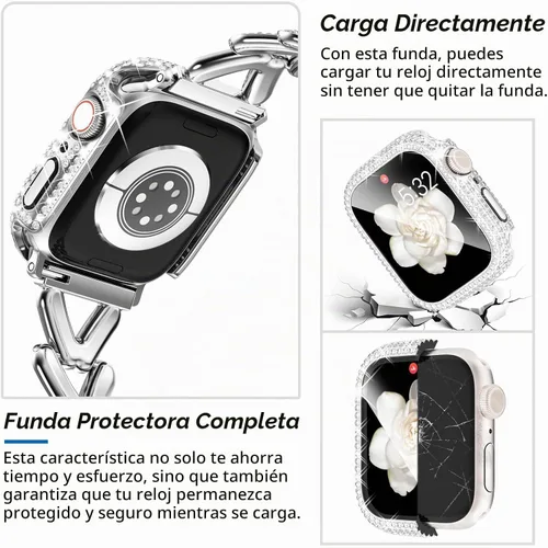 Vista 4 de KADES V-Shape Band and Case Compatible for Apple Watch Series 1-11 Plateado