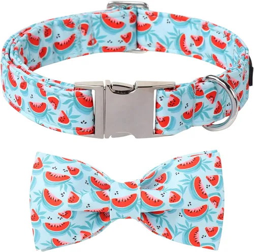 Vista 21 de Collar para perro con corbatín de Lionet Paws, Collar de corbatín de verano para perro, Collar para perro ajustable y cómodo, regalo para cachorro