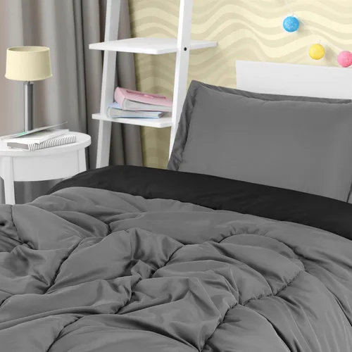 Vista 3 de Utopia Bedding - Juego de edredón reversible para todas las estaciones en negro y gris con 2 fundas de almohada, juego de ropa de cama de microfibra