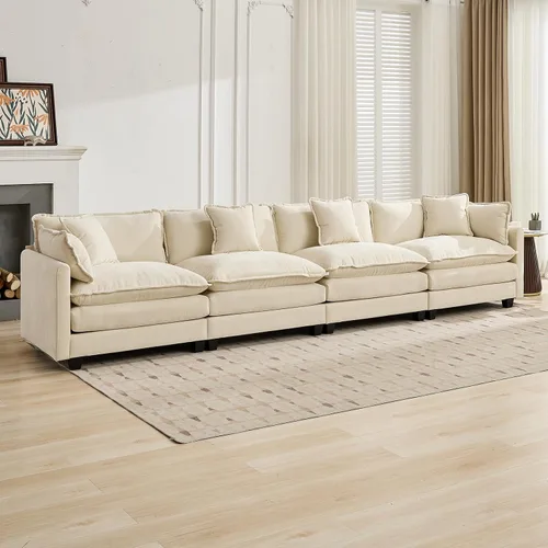 Vista 114 de Sofá seccional modular verde de 111.5", sofás seccionales grandes de 3 plazas para sala de estar, sofá nube oversized de tela chenille con otomana