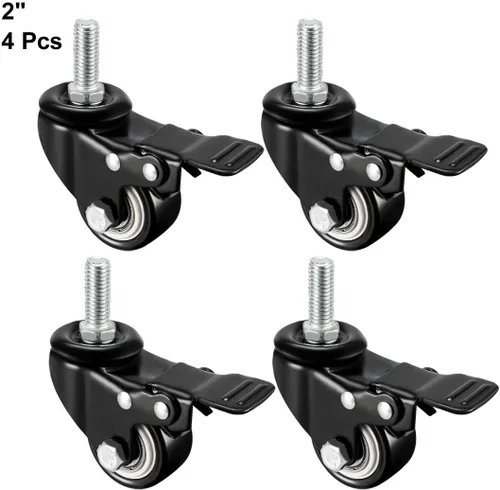 Vista 4 de uxcell Ruedas giratorias de 2 pulgadas de poliuretano M10 x 0.984 in con vástago roscado con freno, capacidad de carga total de 396 libras, paquete