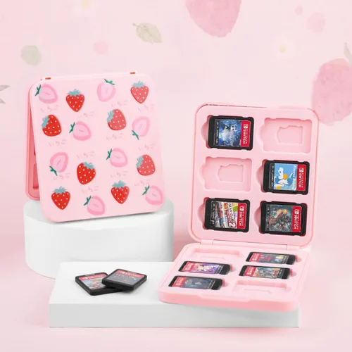 Vista 6 de RHOTALL Cute Strawberry Carrying Case for Nintendo Switch, Hard Portable Travel Case for Switch Accessories with Protective Shell, Shoulder Strap