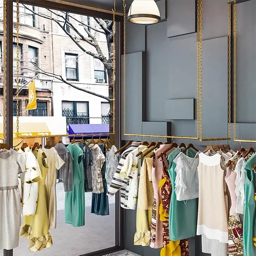Vista 5 de 2 estantes para colgar ropa con cadena de metal ajustable en altura, estante de exhibición creativo para vestidos de boda, estante de metal
