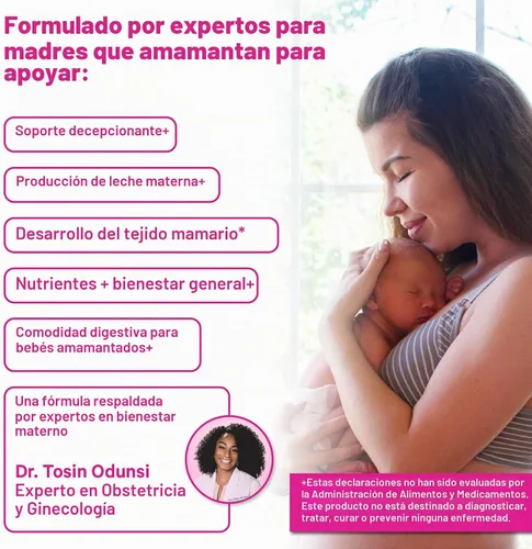 Vista 3 de Suplemento de lactancia total Pink Stork para suministro de leche materna, 60 cápsulas