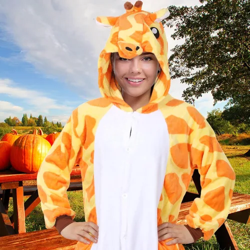 Vista 7 de Tisancy Halloween 3 piezas Unisex Adulto Animal Pijama de felpa jirafa dinosaurio vaca disfraz animal Cosplay traje para hombres mujeres