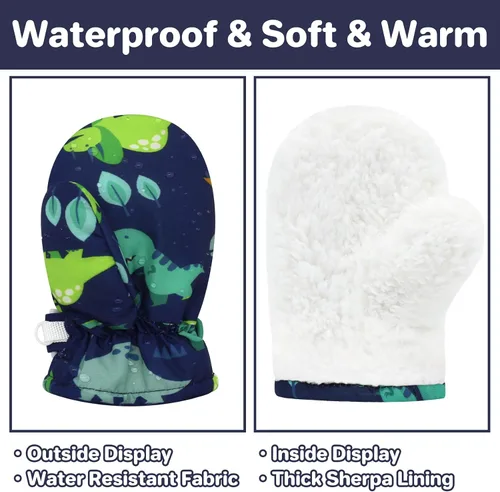 Vista 2 de QikQik Guantes de invierno impermeables para niños pequeños - Guantes de nieve para bebés