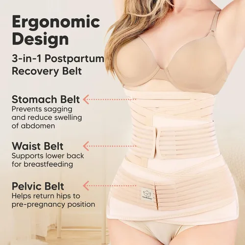 Vista 2 de 3 en 1 Soporte Posparto para el Abdomen. Banda para el vientre para etapa posnatal, embarazo, maternidad, fajas moldeadoras de cuerpo para mujeres