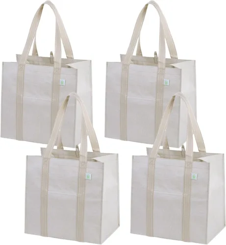 Vista 16 de VENO Paquete de 4 bolsas de comestibles reutilizables de Navidad, bolsas de compras resistentes con asas, para carrito de compras con parte inferior
