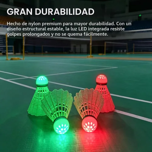 Vista 6 de Glow in The Dark Badminton Birdies,LED Badminton Shuttlecocks for Family Backyards Practice,4/5/6 PCS Nylon/Goose Feather Long Lasting Light Up