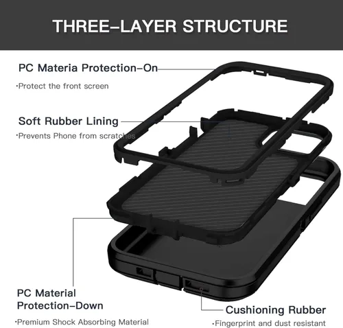 Vista 3 de Funda para Apple iPhone 12 / iPhone 12 Pro (6.1 pulgadas), resistente a los golpes, a prueba de polvo y caídas, doble capa, color negro
