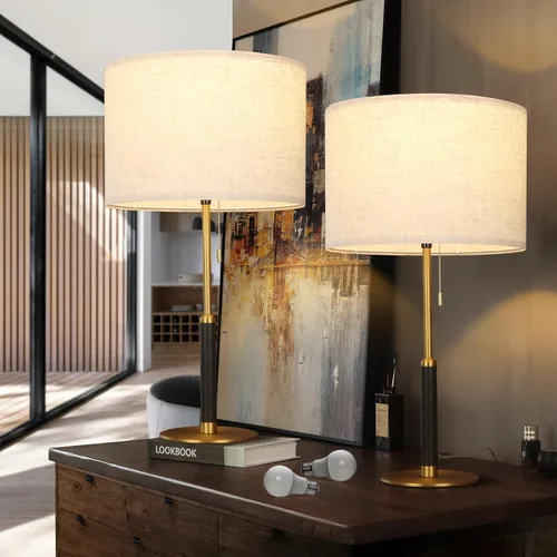 Vista 10 de Lámpara de mesa con cadena de tracción de 26.4 pulgadas, moderna lámpara de noche de mediados de siglo para mesas auxiliares de sala de estar, luz