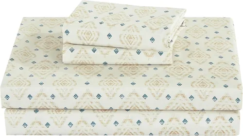Vista 9 de Chezmoi Collection Juego de sábanas geométricas Lodge de 3 piezas tamaño Twin - Multicolor azul con estampado de diamante, microfibra cepillada