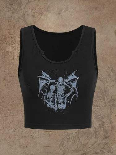 Vista 5 de SOLY HUX Women's Skull Print Notched Neck Sleeveless Summer Crop Tank Top