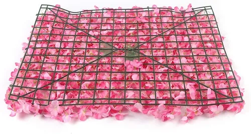 Vista 2 de YIYIBYUS Panel de pared de flores artificiales, 24 x 16 pulgadas, 10 piezas de flores artificiales rosas, tela de seda, decoración de pared