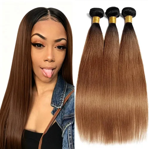 Vista 22 de P4613 Cabello humano rizado onda profunda marrón y paquetes mixtos 8 10 12 P4613 Ombre Marrón-Rubio-DP