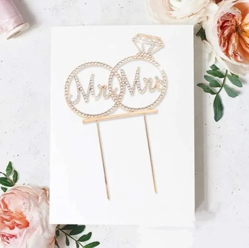 Vista 3 de Mr & Mrs - Decoración de pastel de compromiso de boda con diamantes de imitación para boda, compromiso, despedida de soltera, decoración de pastel