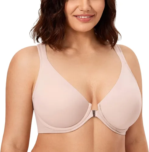 Vista 2 de CALVENA Brasier de espalda cruzada con cierre frontal para mujer, talla grande, cobertura completa con aros