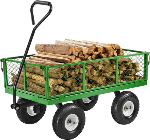 Vista 14 de VEVOR Carrito de jardín de acero de 900 libras, mango 2 en 1, carro de jardín extraíble resistente con neumáticos libres de 10 pulgadas, carrito