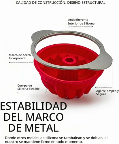 Vista 3 de Boxiki Kitchen Molde para pastel de libra de silicona antiadherente premium – Estructura de acero resistente, libre de BPA y PFOA – Molde para Rojo