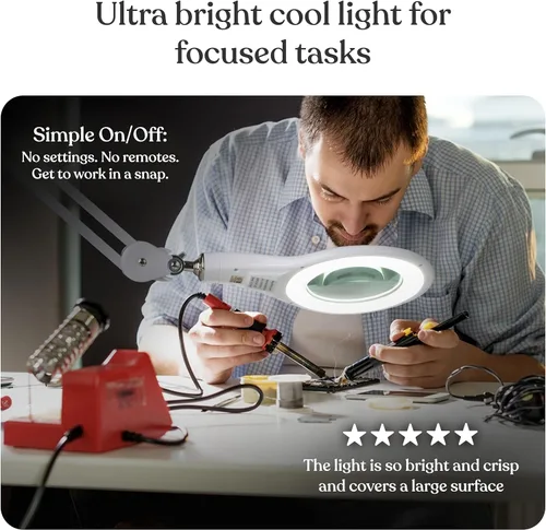 Vista 3 de Lámpara LED de aumento, con brazo giratorio, luz ajustable, para computadoras, escritorios, manualidades o bancos de trabajo, de Brightech, LTVEWDL
