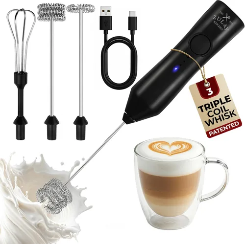 Vista 65 de Zulay Kitchen Potente varita espumadora de leche con 2 baterías Duracell – Mezclador de bebidas portátil ultrarrápido – Máquina de espuma eléctrica