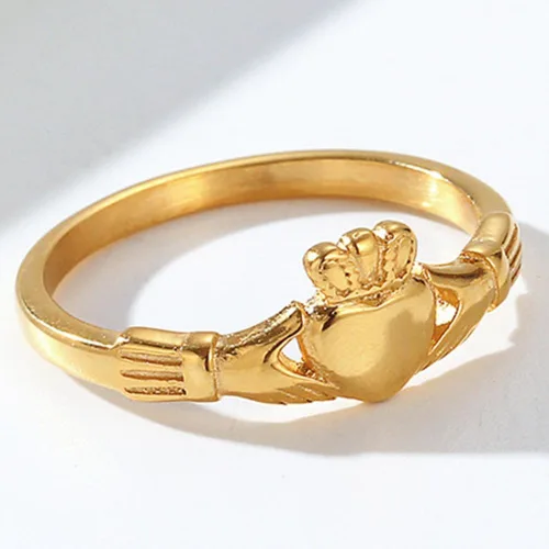 Vista 2 de Jude Jewelers - Anillo de declaración de promesa de boda estilo Claddagh con corazón de acero inoxidable para San Valentín Oro