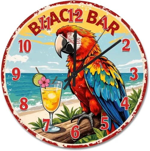 Vista 53 de ArogGeld Reloj tropical en algún lugar de madera, reloj de pared de madera, funciona con pilas, 12 pulgadas, sin tictac, moderno, para sala