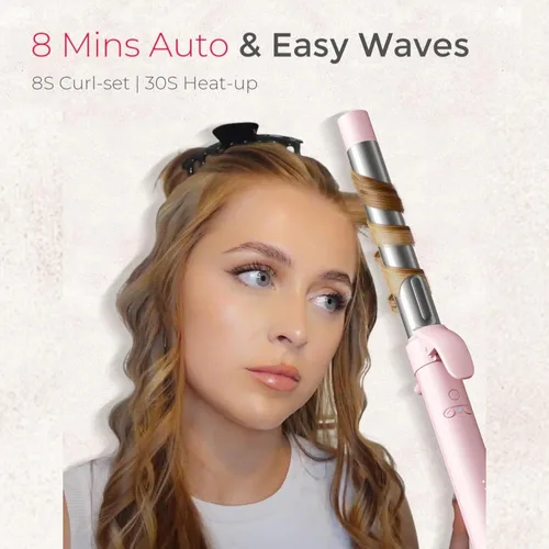 Vista 2 de Rizador automático giratorio para ondas de playa – TYMO Rizador de pelo para cabello largo, rizador de pelo de cerámica de barril extra largo