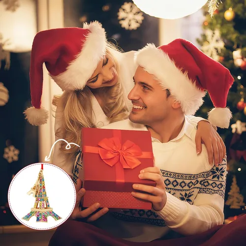 Vista 5 de PETCEE Adornos navideños de la Torre Eiffel 2025 - Adornos de metal de la Torre Eiffel de París para árbol de Navidad, decoraciones de la Torre
