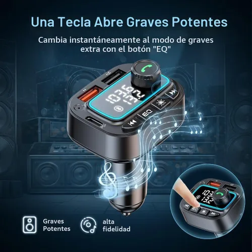 Vista 7 de Adaptador de coche Bluetooth 5.3 Transmisor FM, 42 W (PD30W y 12 W), cargador de coche USB C, receptor de radio inalámbrico, llamadas manos libres