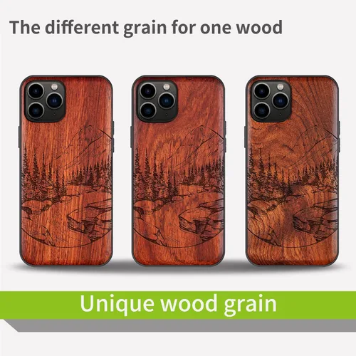 Vista 7 de Carveit Funda de madera para iPhone 11 Pro Max [madera natural y TPU suave negro] a prueba de golpes, protector de teléfono de madera único