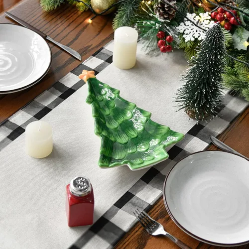 Vista 7 de Artoid Mode Acuarela a Cuadros Buffalo Árboles de Navidad Feliz Navidad Camino de Mesa, Decoración de Mesa de Cocina y Comedor de Temporada