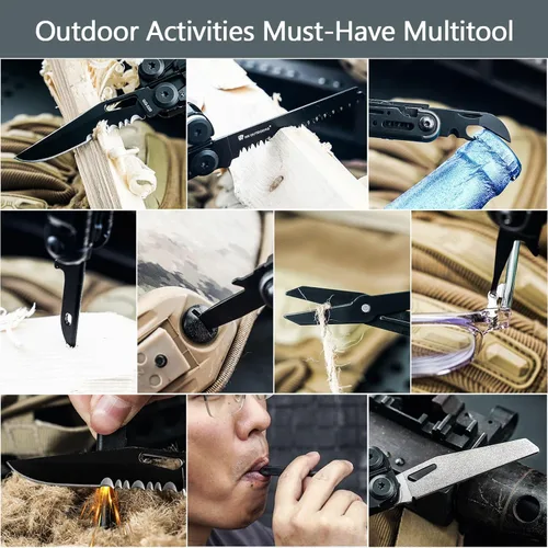 Vista 6 de HX OUTDOORS 19 en 1 Alicate Multiherramienta de Bolsillo, Alicates Multiherramientas de Acero Inoxidable con Encendido de Fuego y Rompevidrios